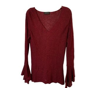 Burgundy V-Neck Relaxed-Fit Sweater - Women Sz M/L